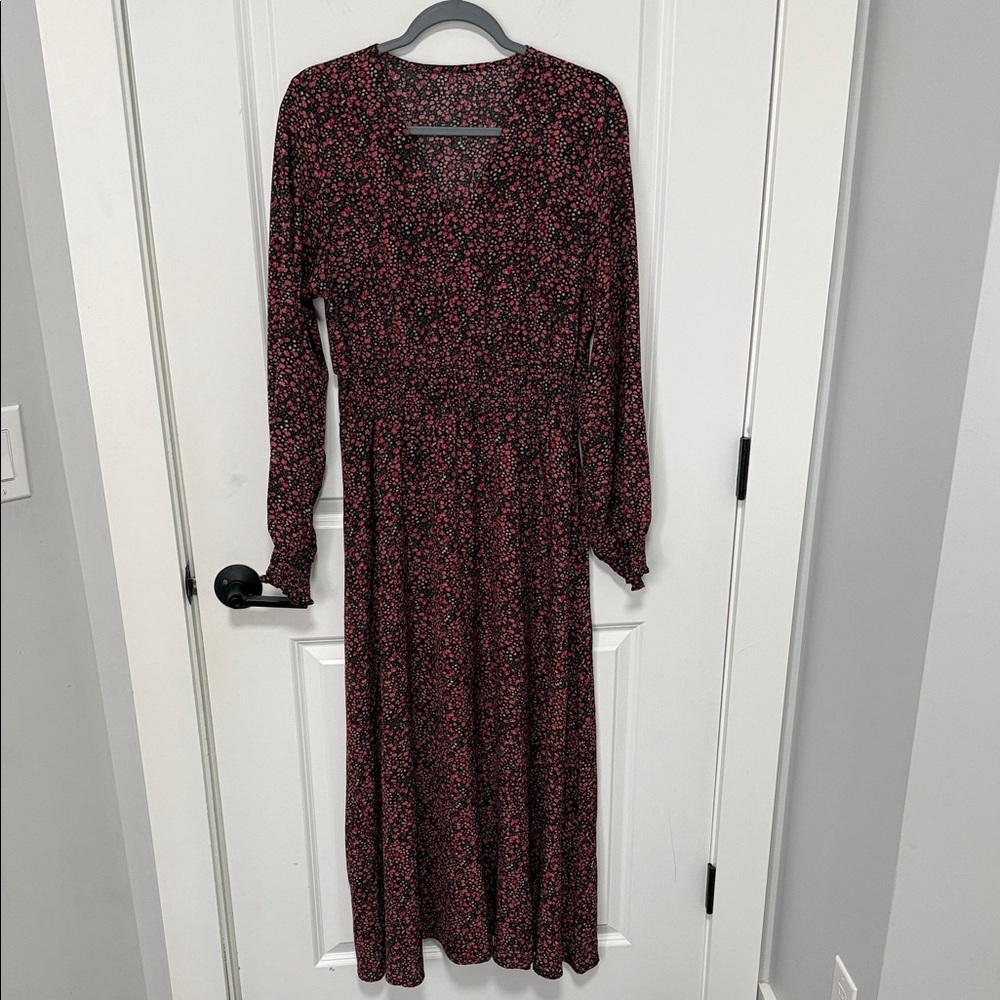 Women’s Floral Long Sleeve V-Neck Smocked Waist Maxi Dress size Large - Picture 1 of 6